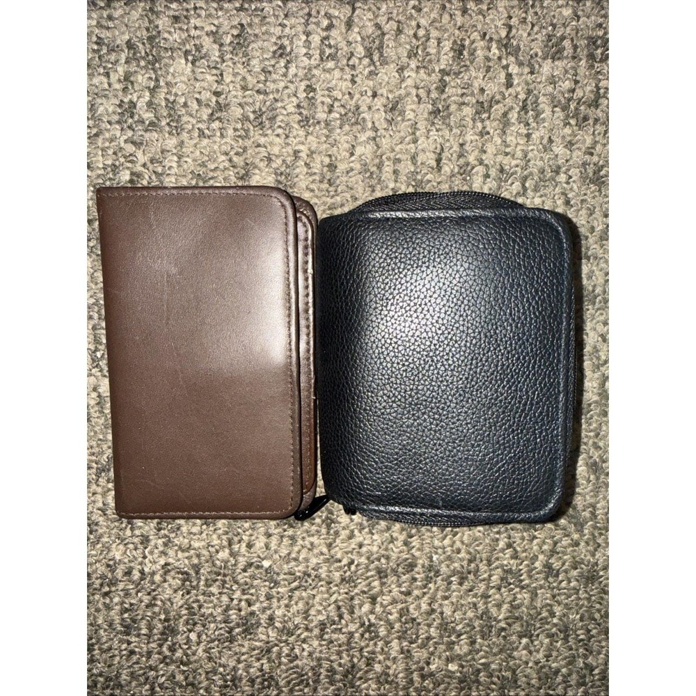2 Pc Vtg Buxton Black Brown Leather Card Holders Top Grain
